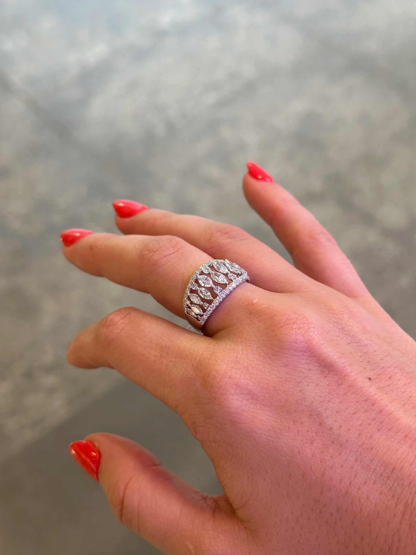Ladies Wide Graduated Marquise Diamond Ring
