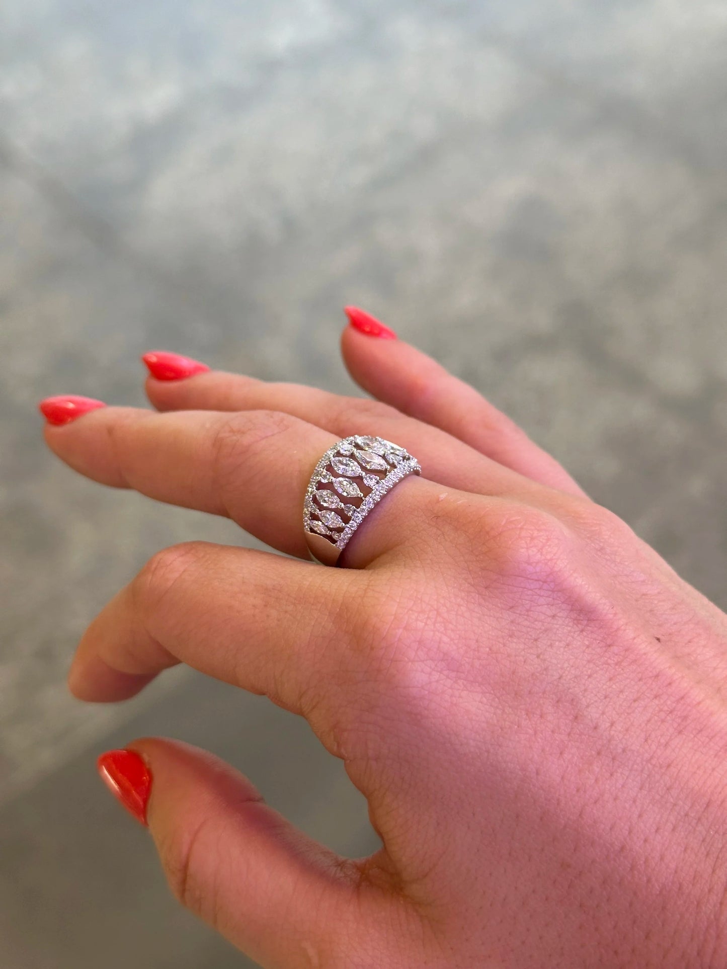 Ladies Wide Graduated Marquise Diamond Ring