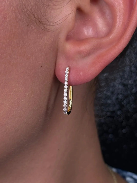 Ladies Rectangular Shaped Diamond Huggie