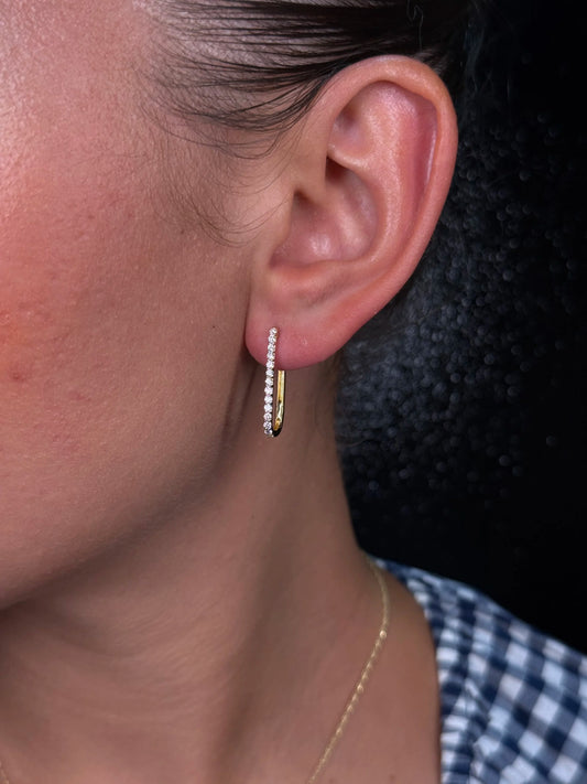 Ladies Rectangular Shaped Diamond Huggie