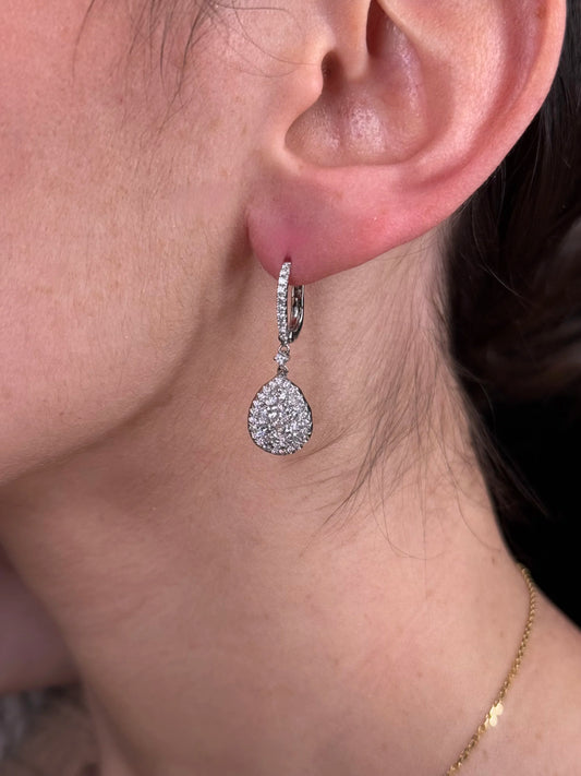 Ladies Pear Cluster Dangle Diamond Earrings