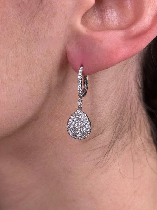 Ladies Pear Cluster Dangle Diamond Earrings