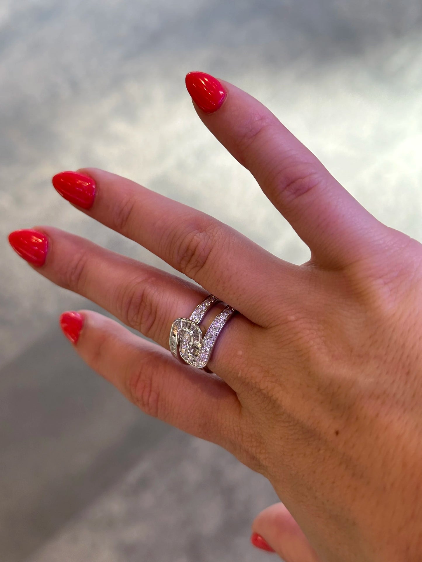 Ladies Crossover Baguette and Round Diamond Ring