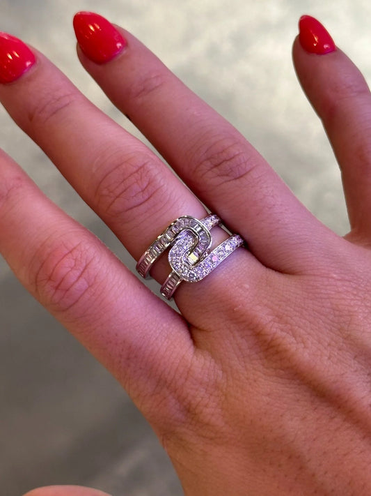 Ladies Crossover Baguette and Round Diamond Ring