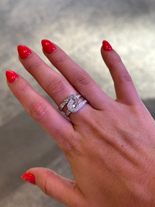Ladies Crossover Baguette and Round Diamond Ring