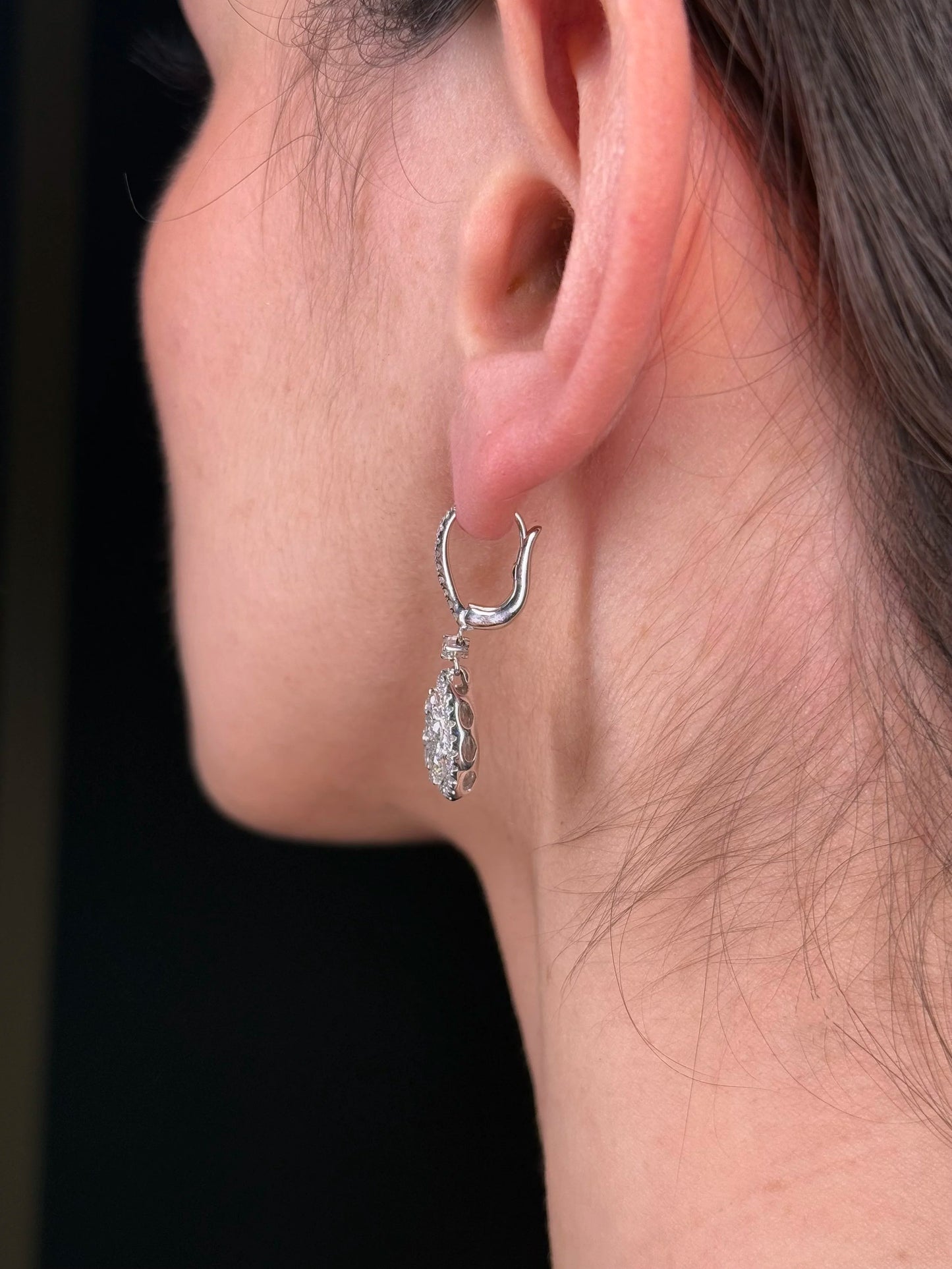 Ladies Pear Cluster Dangle Diamond Earrings