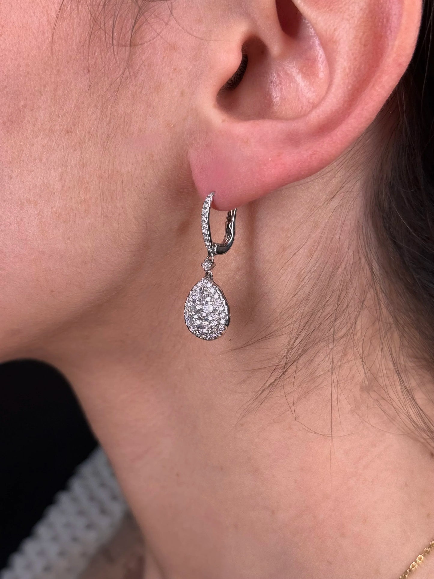 Ladies Pear Cluster Dangle Diamond Earrings