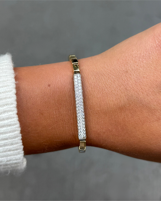 Ladies Pave Set Diamond Gold Block Bracelet