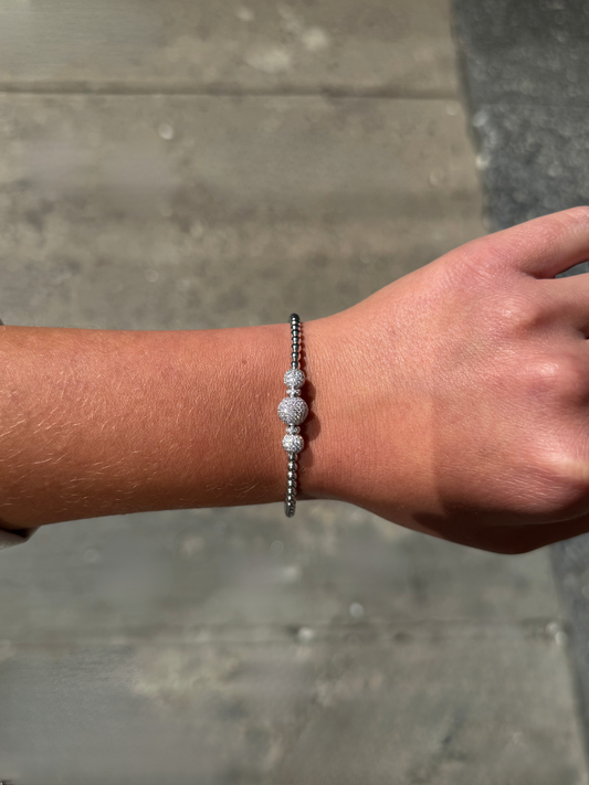Ladies Triple Ball and Round Diamond Bracelet