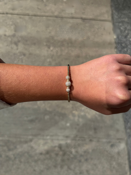Ladies Triple Ball and Round Diamond Bracelet