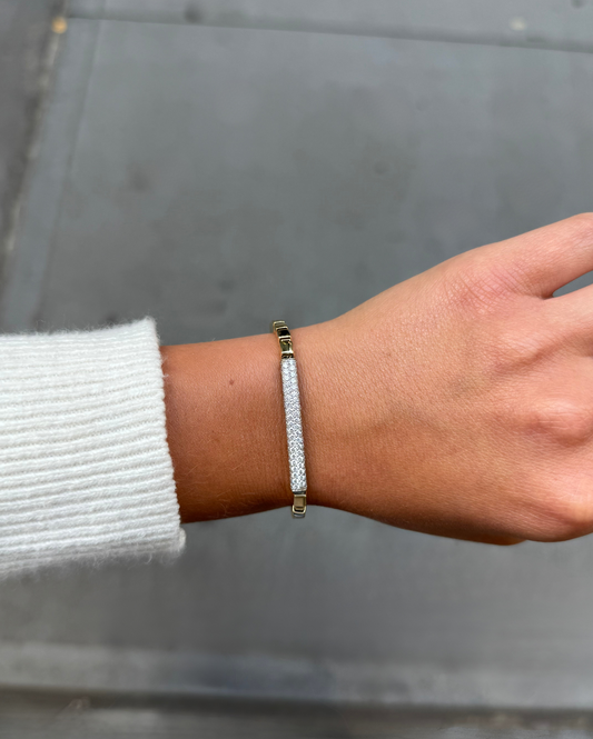 Ladies Pave Set Diamond Gold Block Bracelet