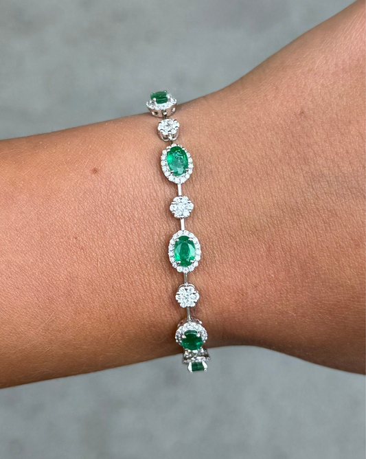 Ladies Emerald and Diamond Halo Bracelet
