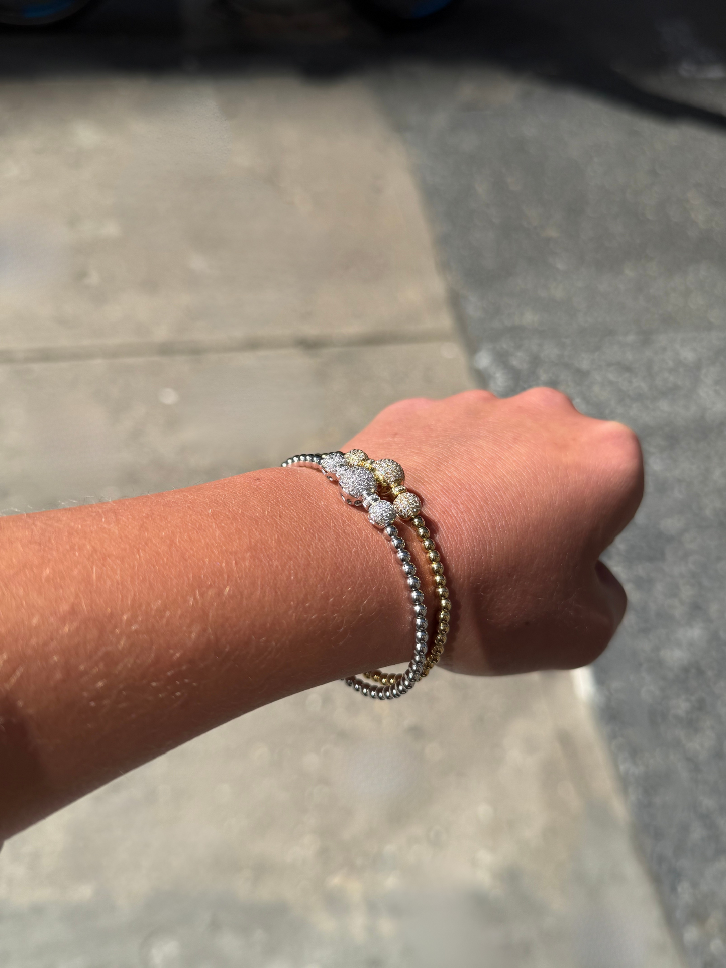 Ladies Triple Ball and Round Diamond Bracelet
