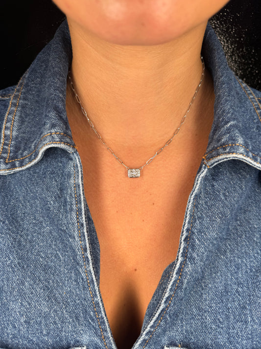 Ladies Lab Grown Radiant Bezel Set Paperclip Necklace