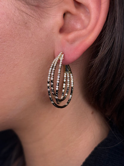 Ladies 3 Row Black and Champagne Oval Hoops