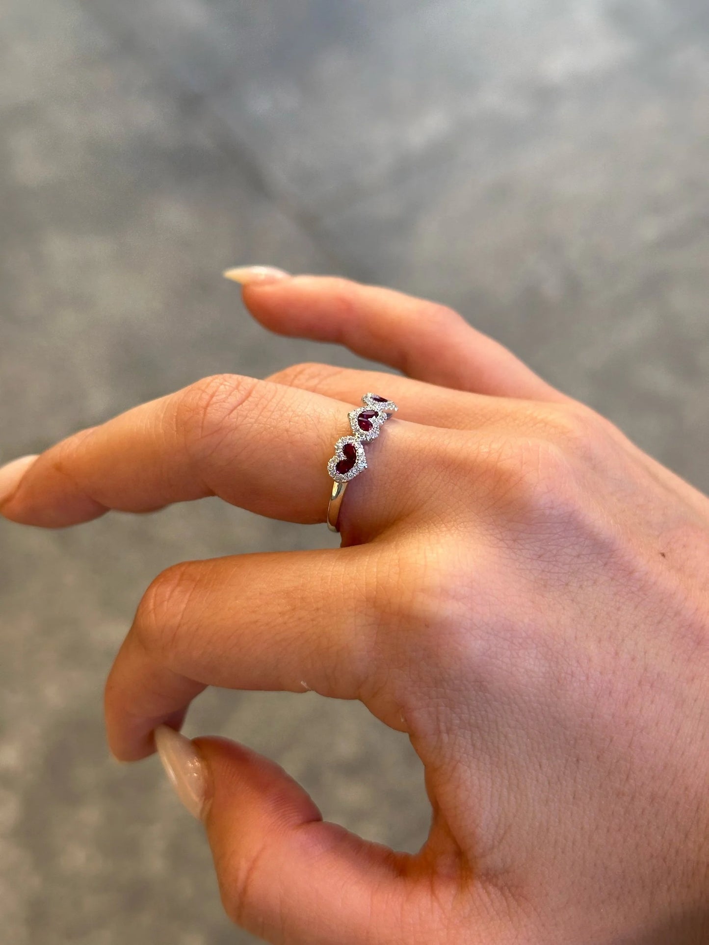 Ladies Heart Shaped Ruby Stone and Round Diamond Ring