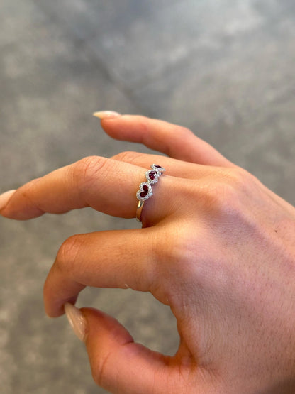 Ladies Heart Shaped Ruby Stone and Round Diamond Ring