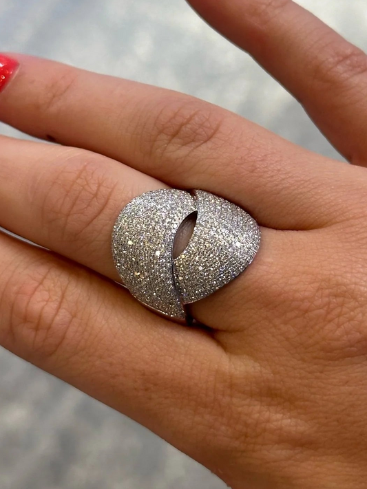 Ladies Wide Twisting Pave Set Round Diamond Ring