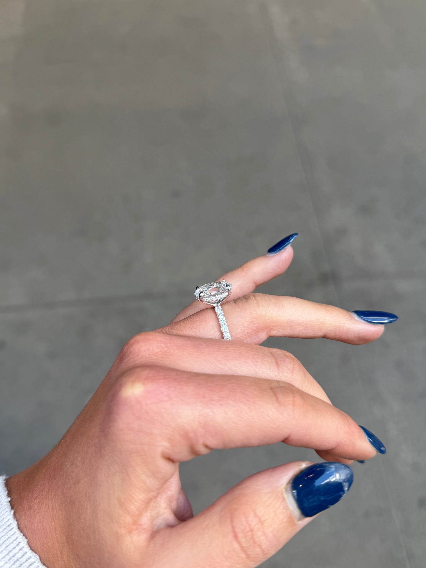 Ladies Lab Grown Oval Center Under Halo Engagement Ring