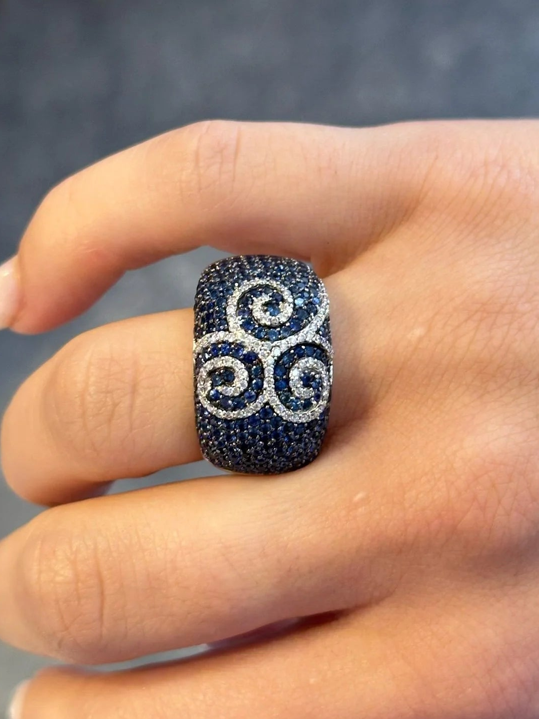 Ladies Pave Set Sapphire and Round Diamond Ring