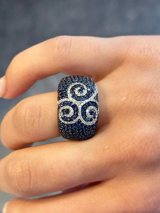 Ladies Pave Set Sapphire and Round Diamond Ring