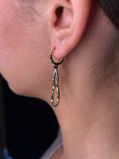 Ladies Double Oval Black and Champagne Diamond Earrings