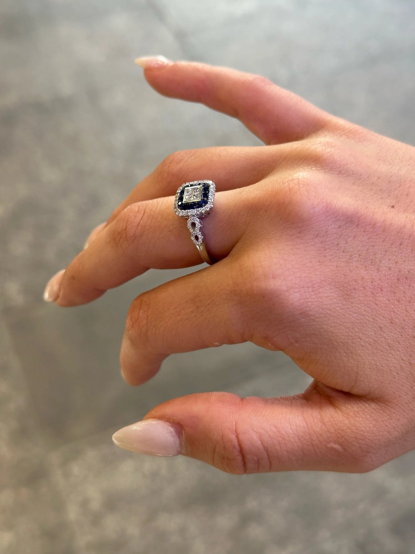 Ladies Sapphire Stone Princess Cut Diamond Ring