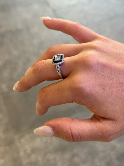 Ladies Sapphire Stone Princess Cut Diamond Ring