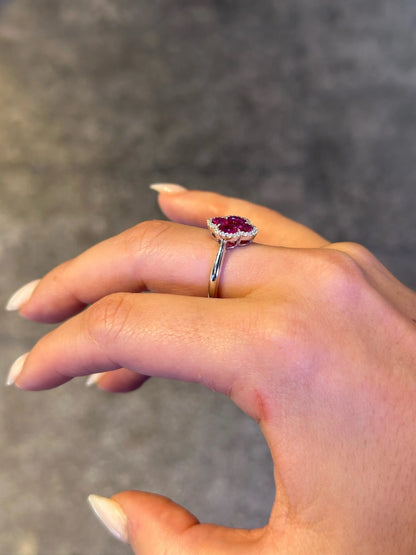Ladies Clover Shape Ruby and Round Diamond Ring