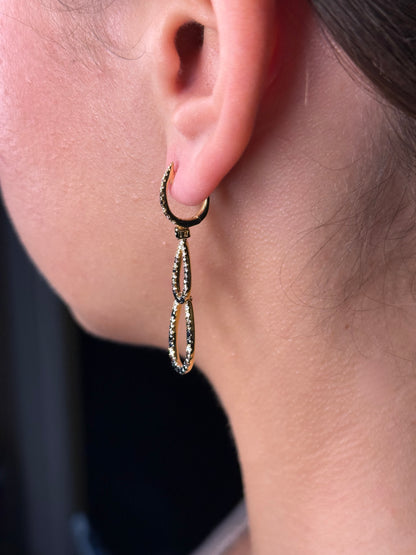 Ladies Double Oval Black and Champagne Diamond Earrings