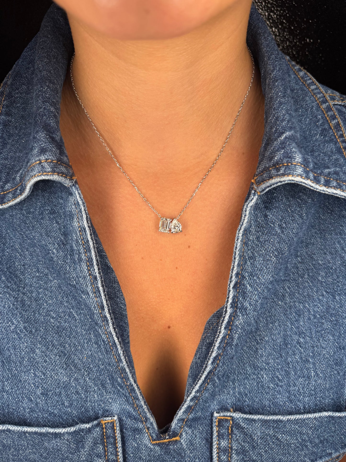 Ladies Lab Grown Emerald and Pear Necklace