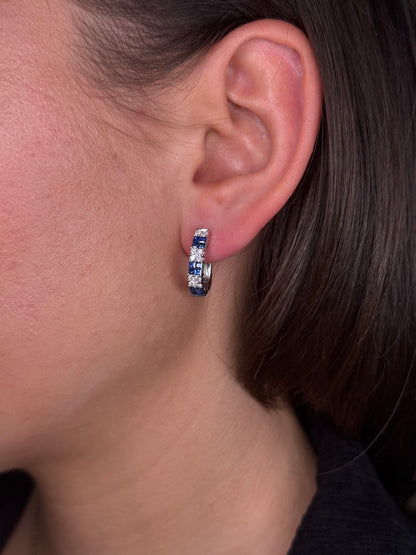 Ladies Sapphire and Round Diamond Hoop
