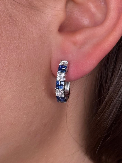 Ladies Sapphire and Round Diamond Hoop