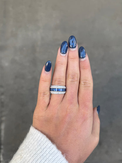 Ladies Wide Fancy Sapphire and Diamond Cocktail Ring