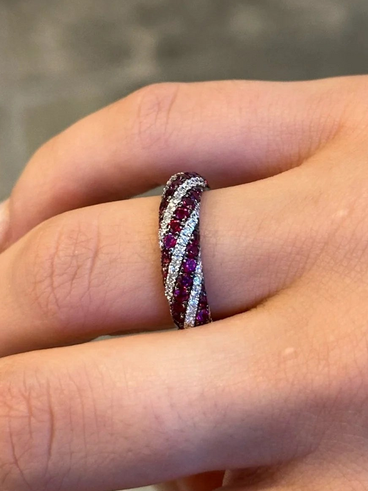 Ladies Swirl Ruby and Round Diamond Ring