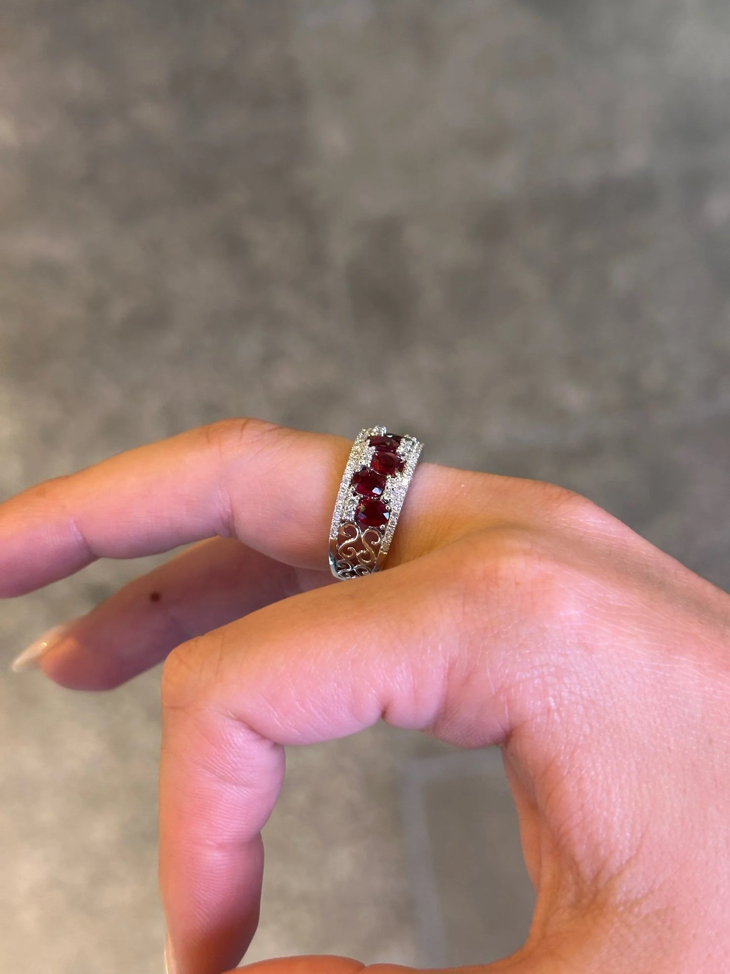 Ladies Ruby and Round Diamond Fancy Ring