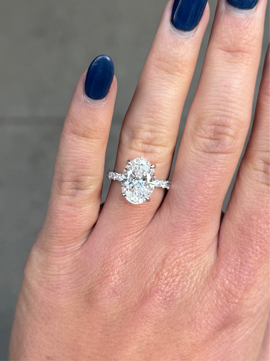 Ladies Lab Grown Oval Center Under Halo Engagement Ring