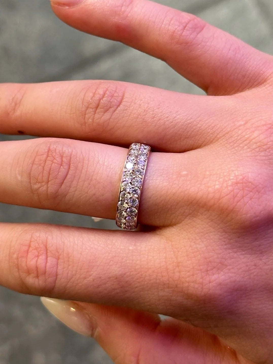 Ladies Double Row Pave Set Round Diamond Ring