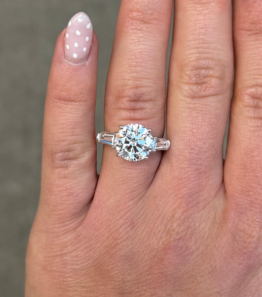 Ladies Round Diamond and Baguette Side Stone Engagement Ring
