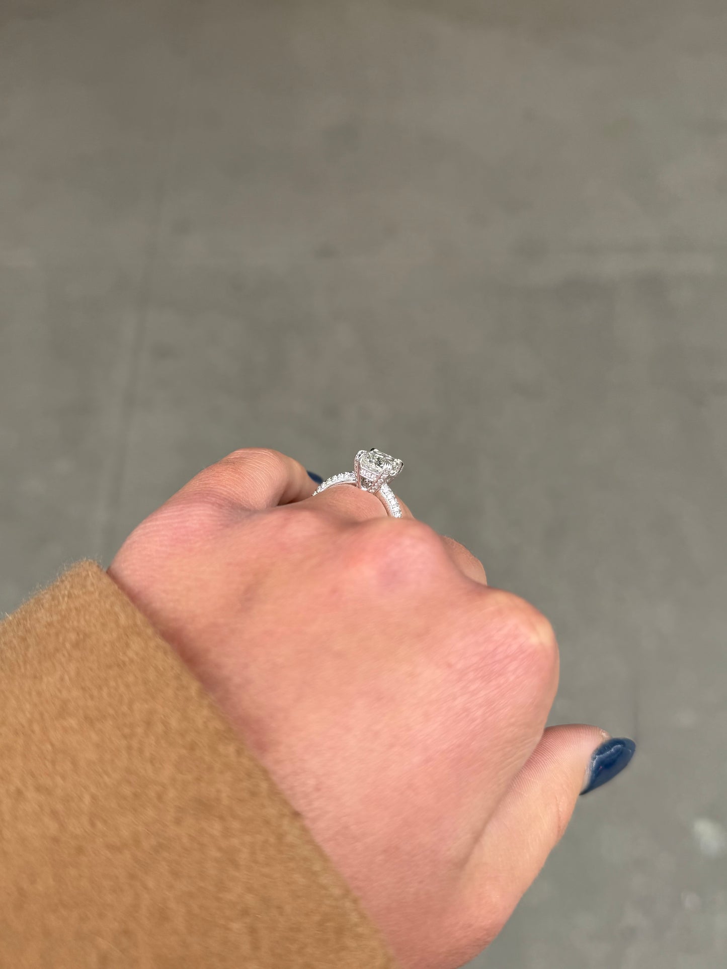 Ladies Radiant Engagement Ring with Under Halo