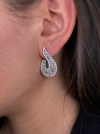 Ladies Baguette Pear and Round Diamond Hook Earring