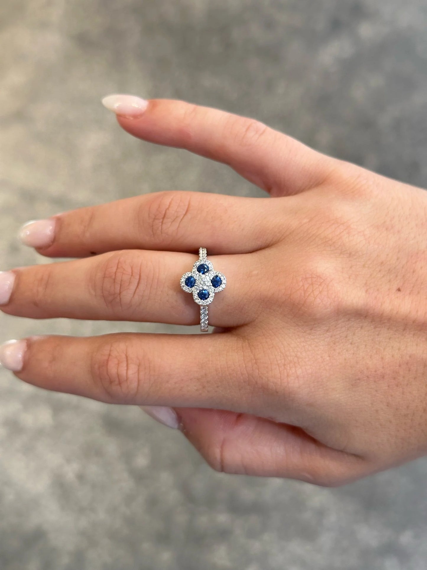 Ladies Four Stone Sapphire and Round Diamond Ring