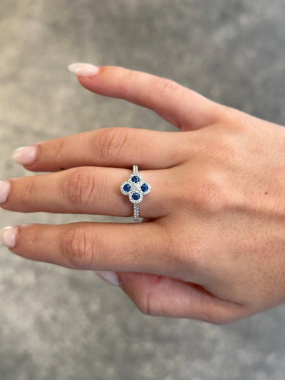 Ladies Four Stone Sapphire and Round Diamond Ring