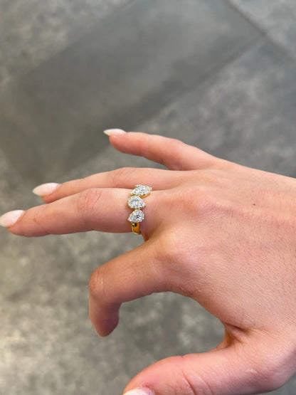Ladies Five Pear Shaped Cluster Round Diamond Ring