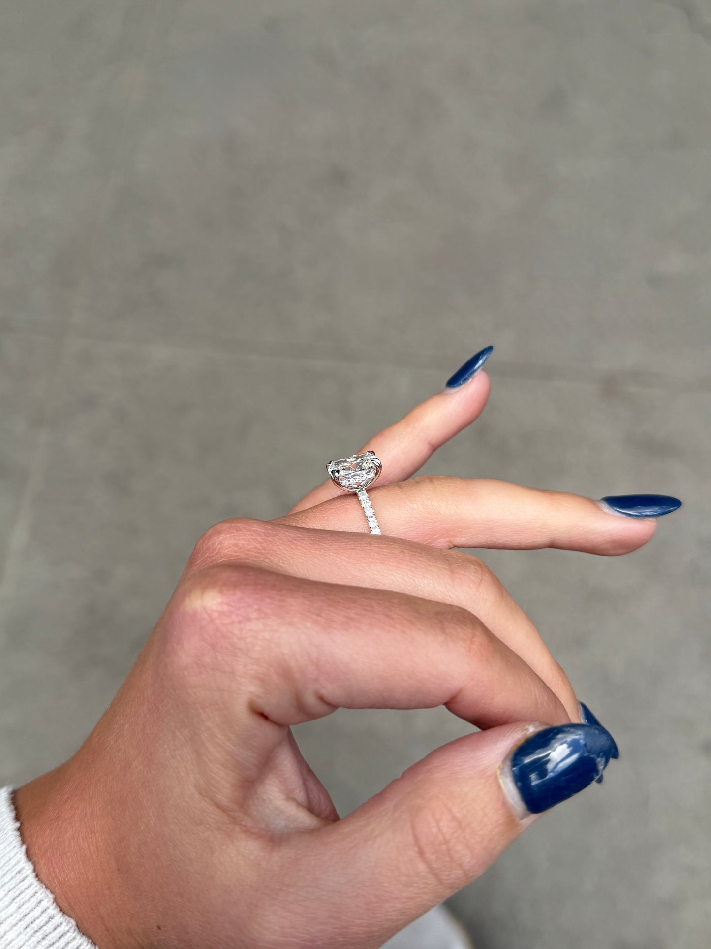 Ladies Lab Grown Radiant Center Under Halo Engagement Ring