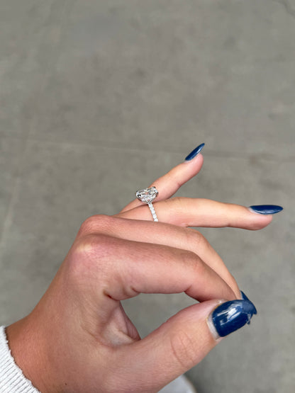 Ladies Lab Grown Radiant Center Under Halo Engagement Ring