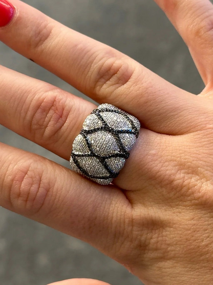 Ladies Wide Micro Pave Set Cocktail Round Diamond Ring