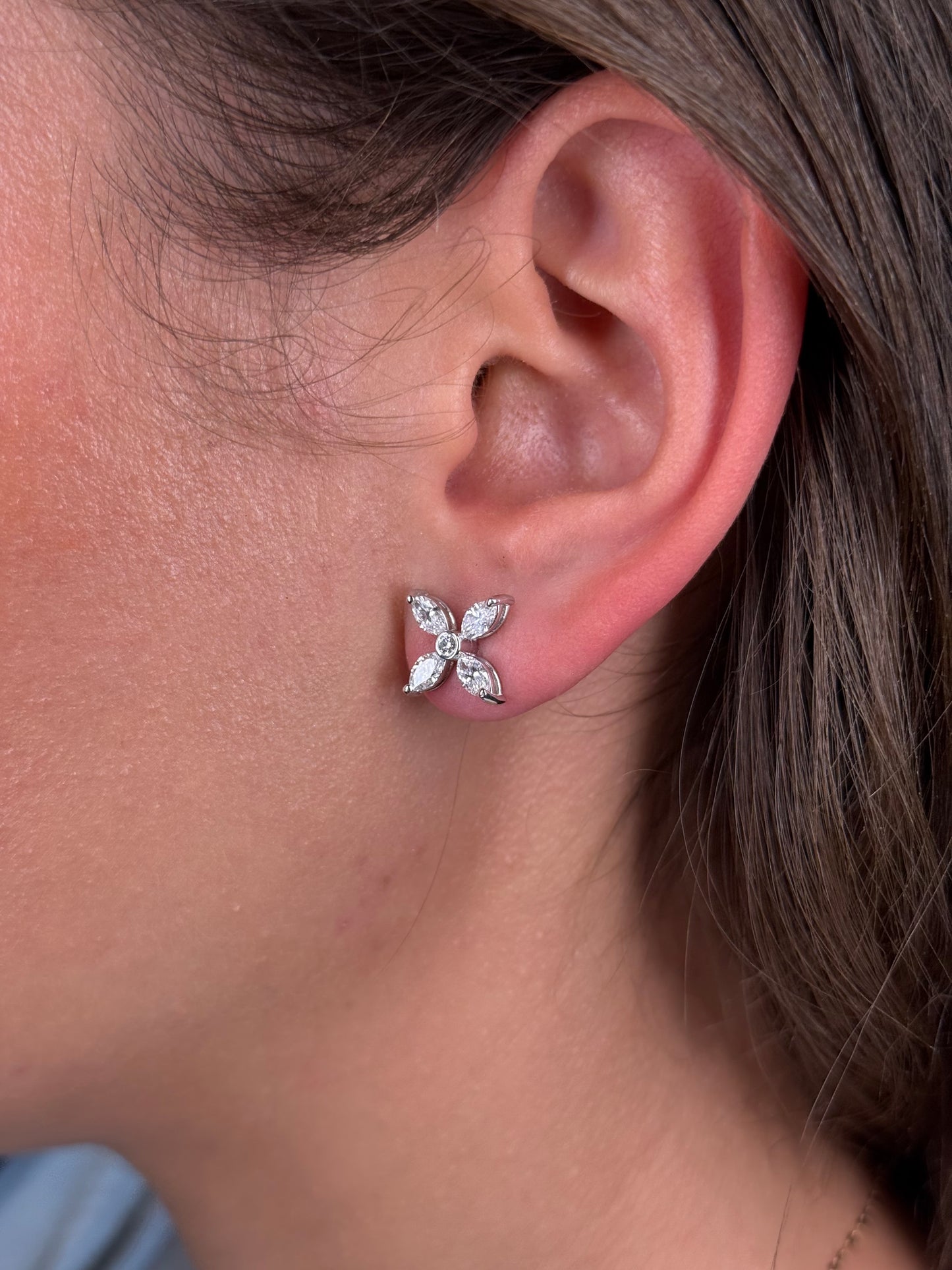 Ladies Marquise and Round Diamond Cluster Earring