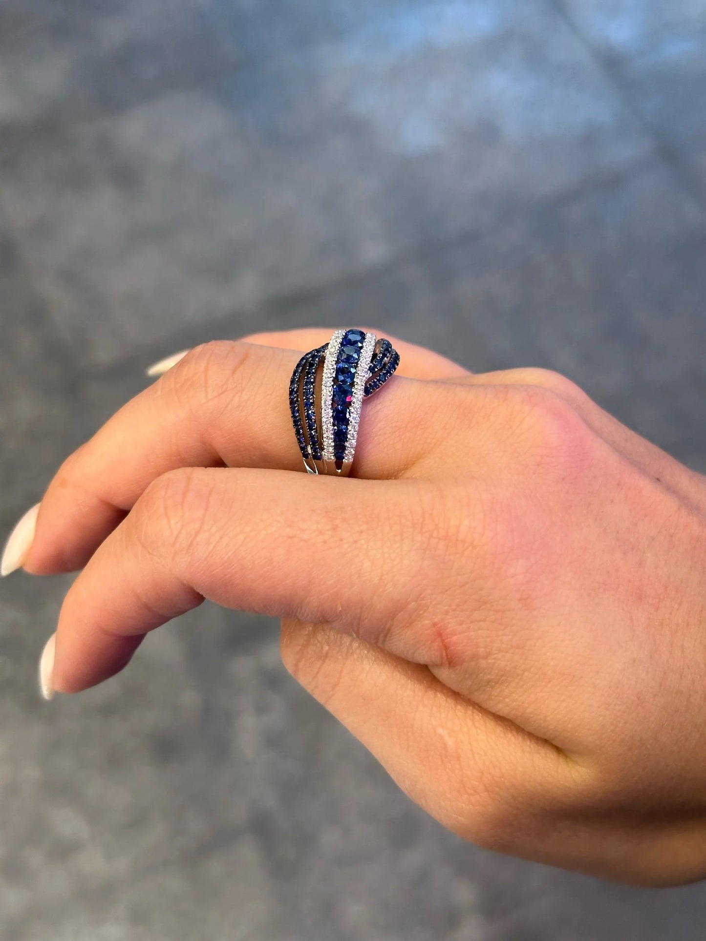 Ladies Sapphire and Round Diamond Fancy Ring
