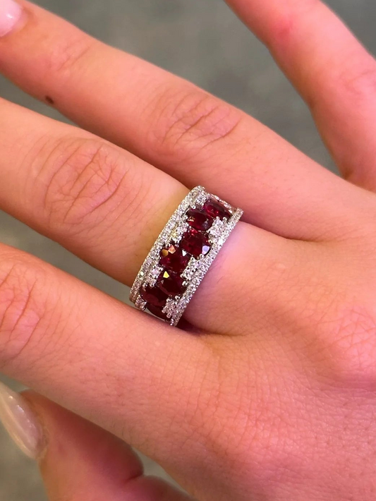 Ladies Ruby and Round Diamond Fancy Ring